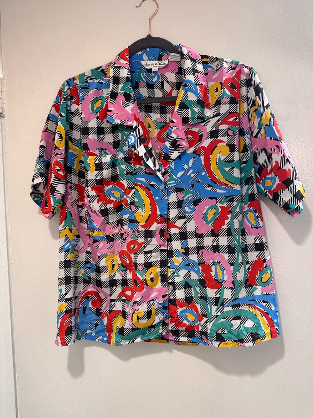 Oscar de la Renta Multicolor Plaid & Floral Short-Sleeve Button-Down Shirt
